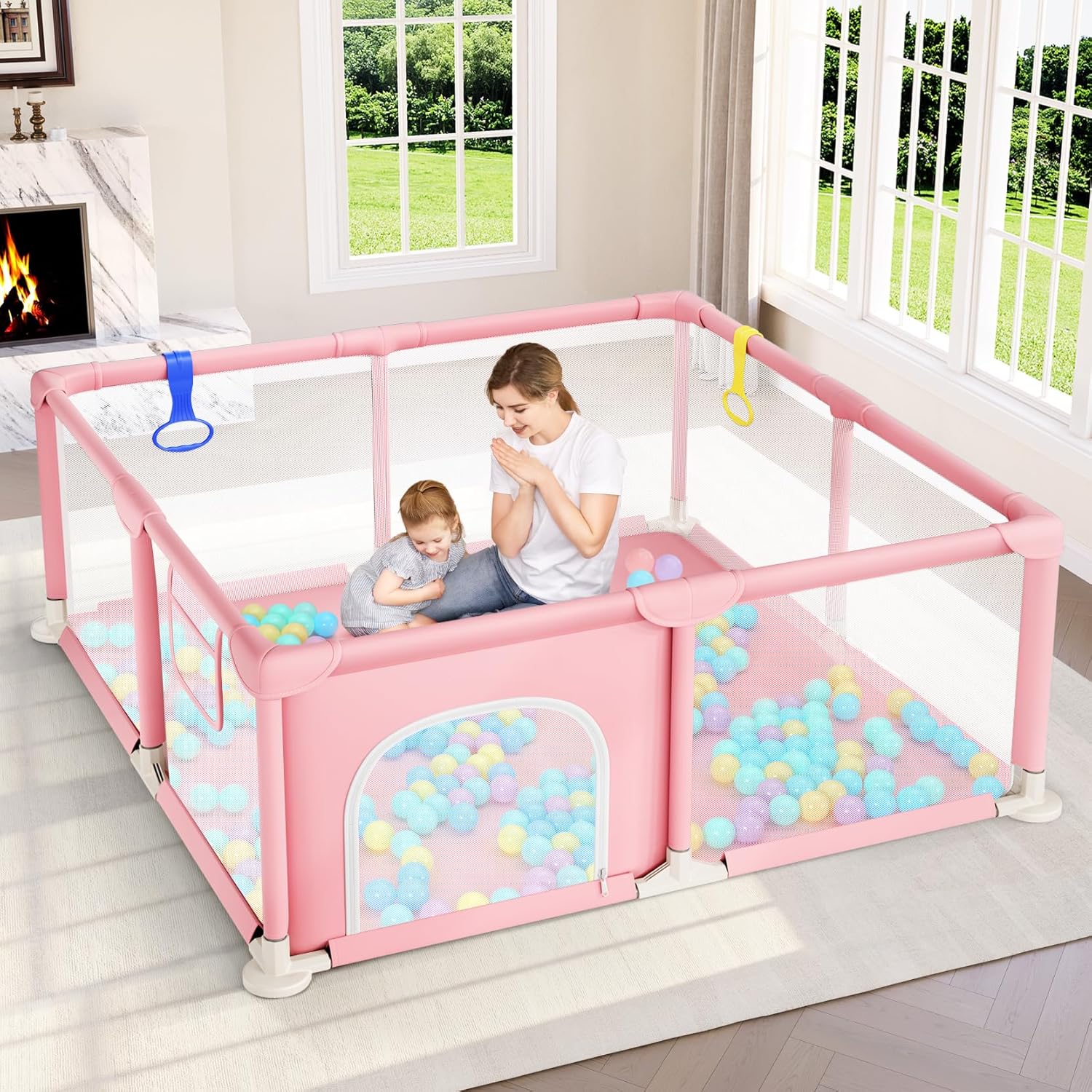Dripex Baby Playpen — 50" × 50", Pink
